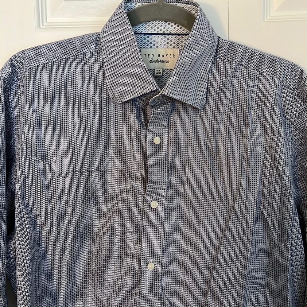 Ted Baker Mens Dress Shirt 15.5x34-35 Dark Blue Patterned